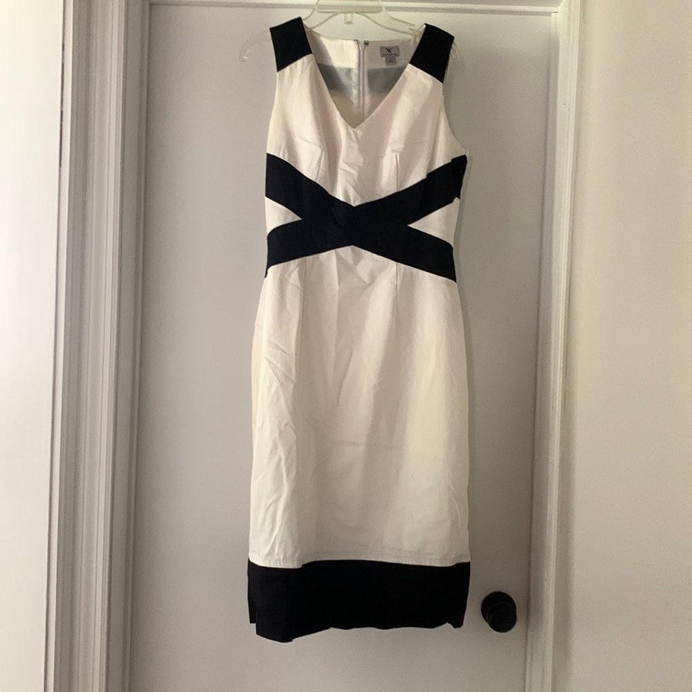 White and black sheath dress